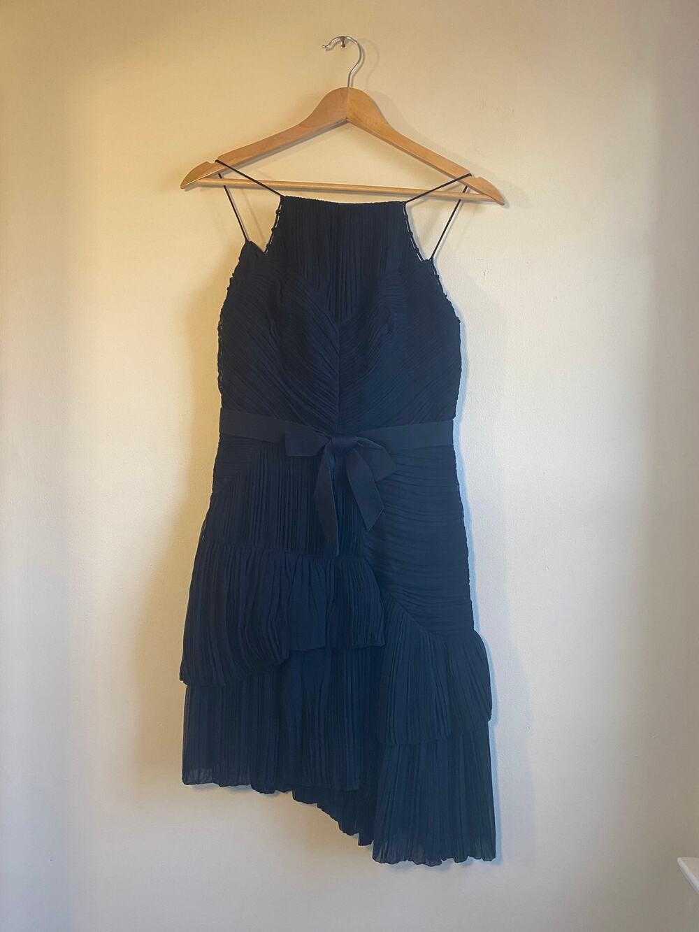 Robert Rodriguez Silk Chiffon Pleated Asymmetric Tiered Cocktail Dress Size 2